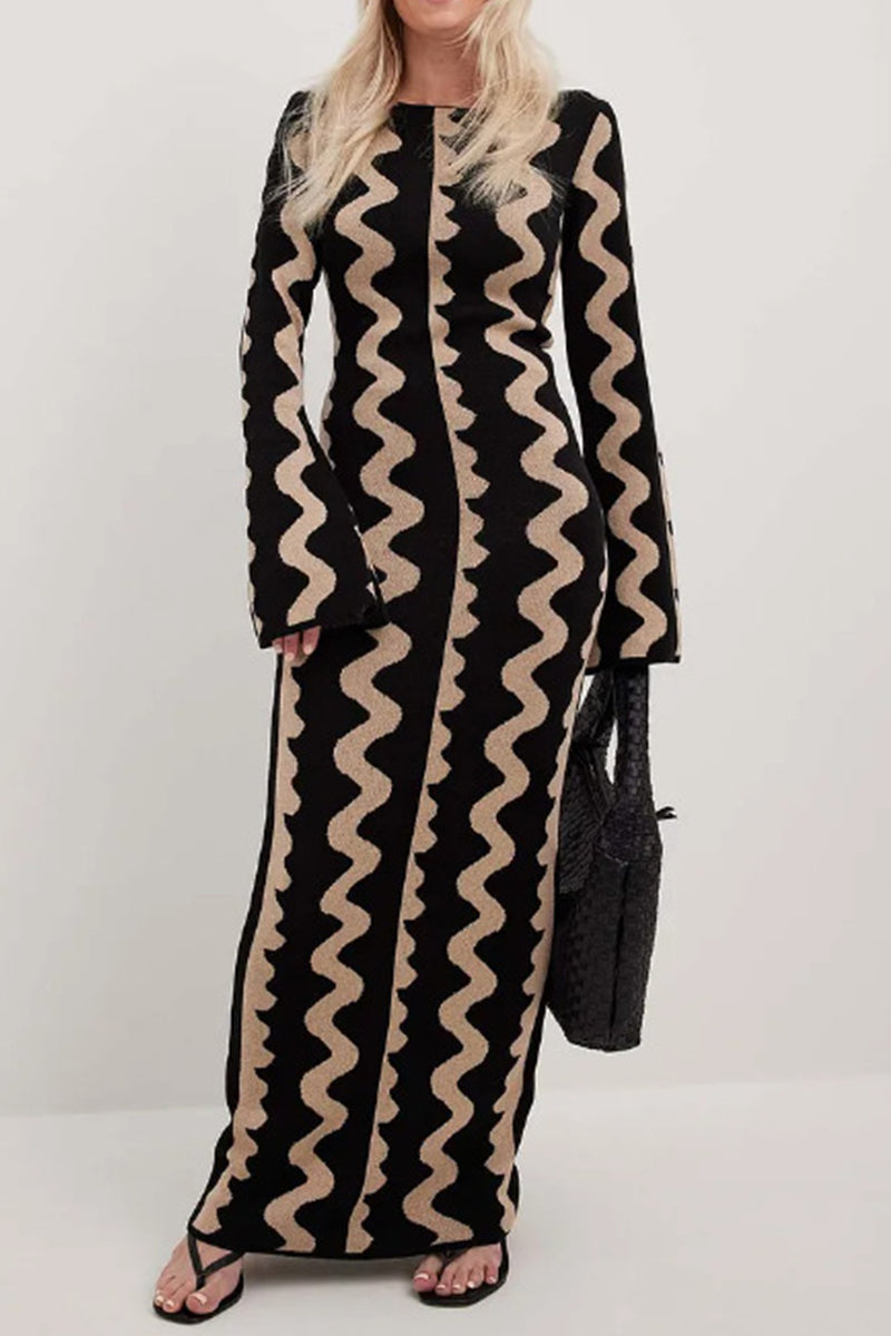 Kaynafashions - Casual Animal Print Contrast O Neck A Line Dresses(4 Colors)