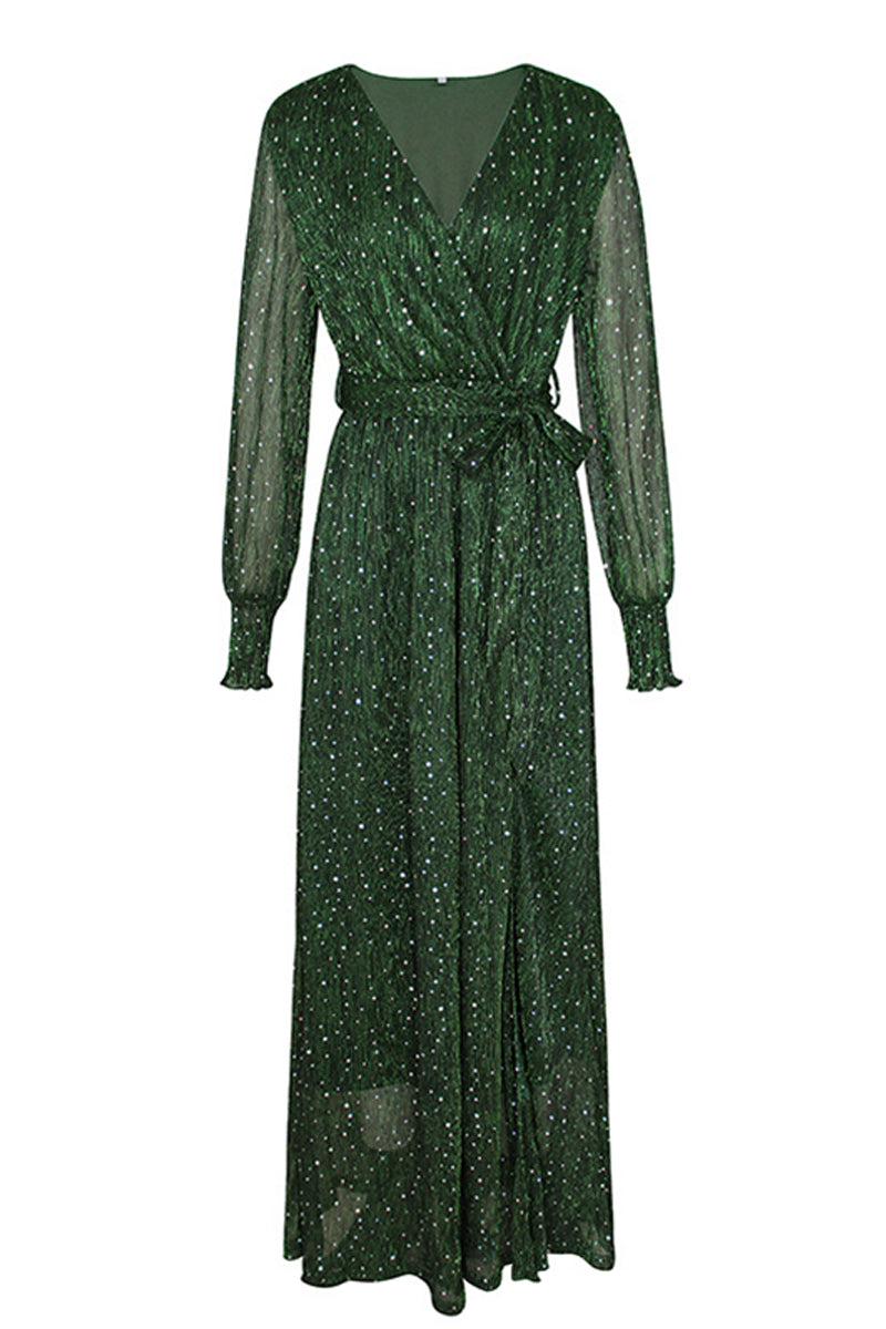 Kaynafashions - Elegant Formal Solid With Belt V Neck A Line Dresses(5 Colors)