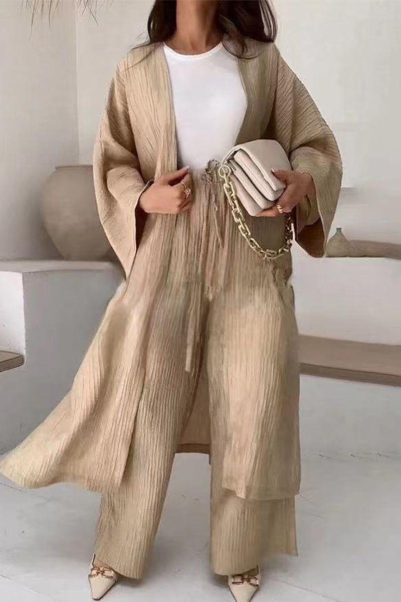 Kaynafashions - Casual Simplicity Solid Fold Cardigan Collar Long Sleeve Two Pieces