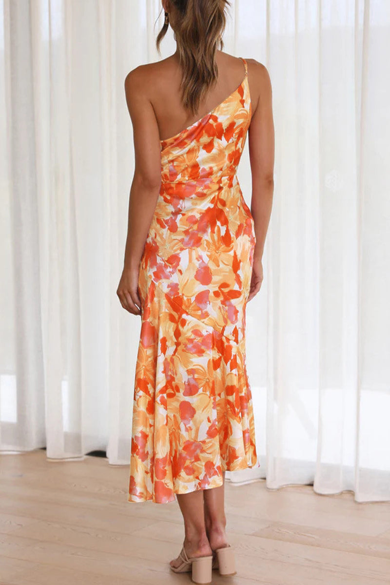 Kaynafashions - Elegant Floral Backless Oblique Collar Trumpet Mermaid Dresses