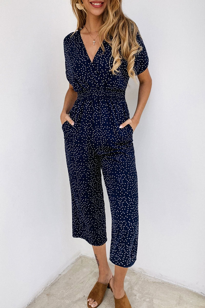 Kaynafashions - Fashion Casual Dot Patchwork V Neck Loose Jumpsuits(4 Colors)