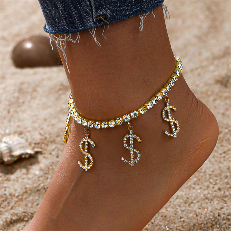 Kaynafashions - Casual Daily Simplicity Letter Patchwork Rhinestone Anklet