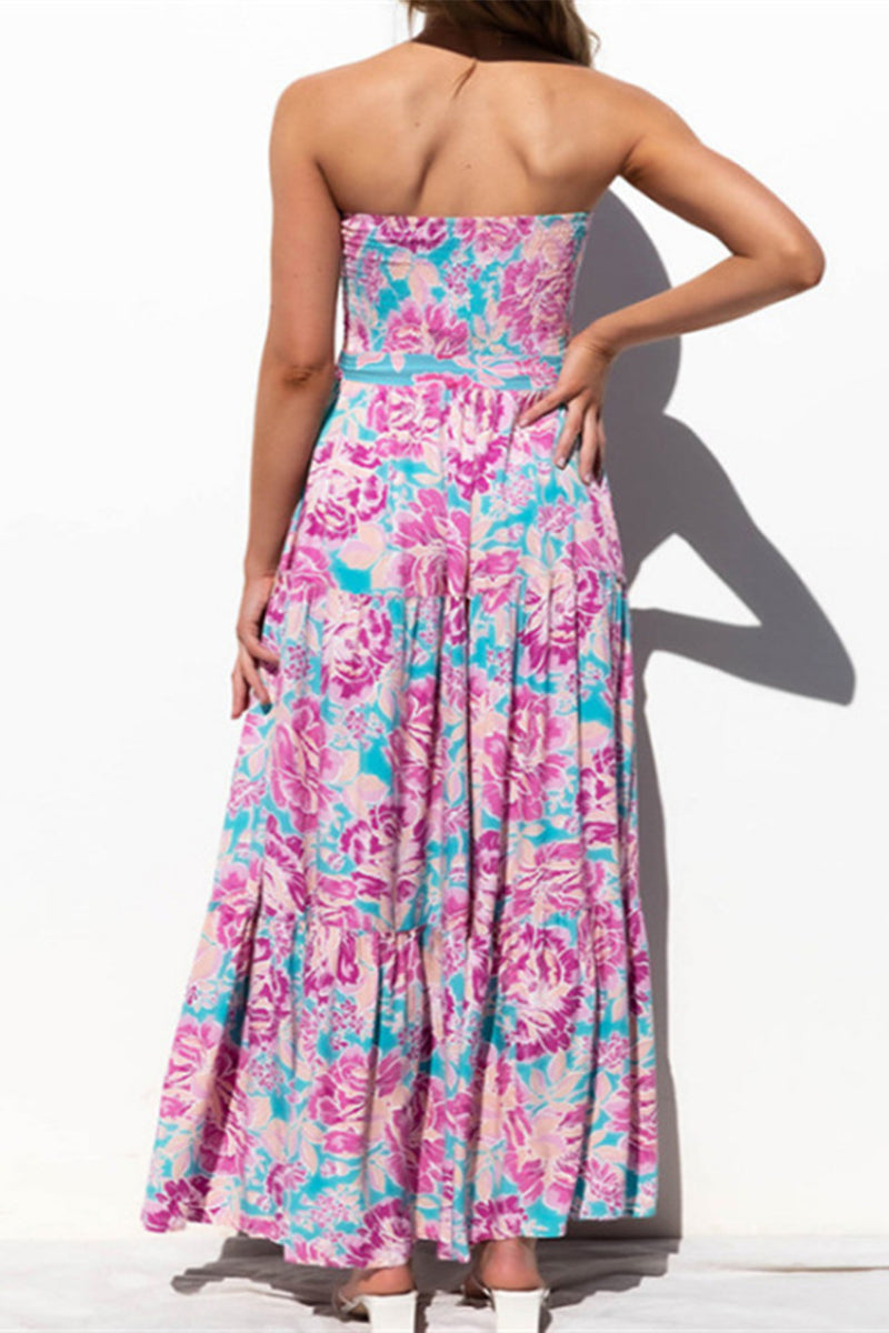 Kaynafashions - Elegant Floral Patchwork Strapless A Line Dresses