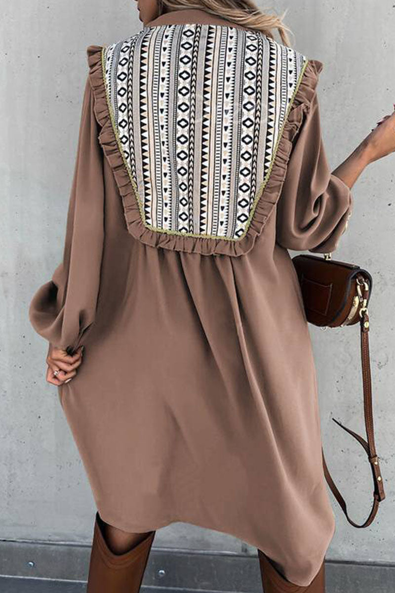 Kaynafashions - Fashion Street Print Patchwork O Neck Princess Dresses(3 Colors)