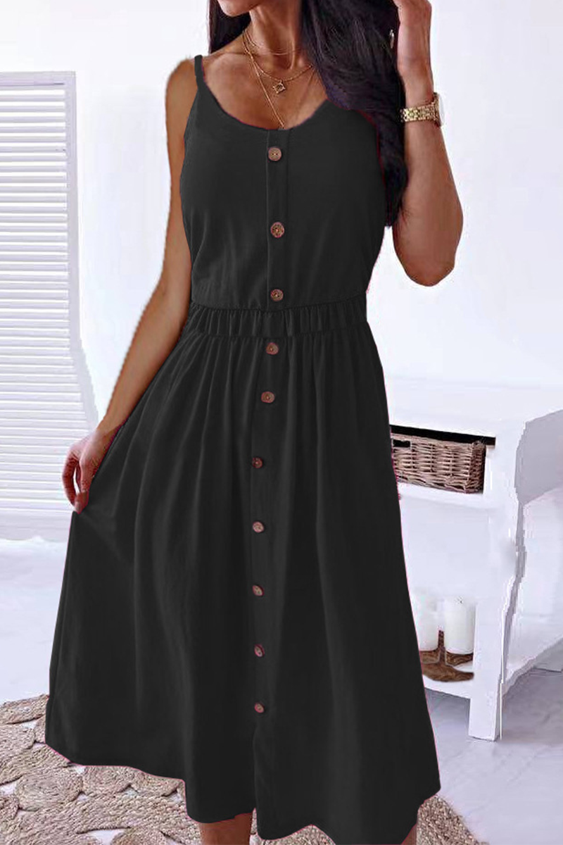 Kaynafashions - Casual Solid Patchwork Spaghetti Strap Cake Skirt Dresses(6 colors)