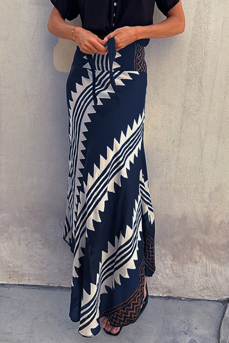 Kaynafashions - Elegant College Geometric Print Patchwork Loose High Waist Type A Full Print Bottoms