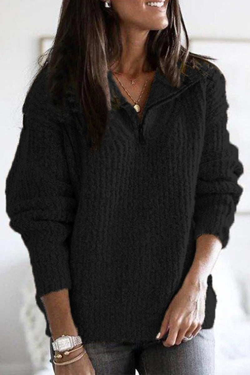 Kaynafashions - Casual Solid Zipper Zipper Collar Sweaters(6 Colors)