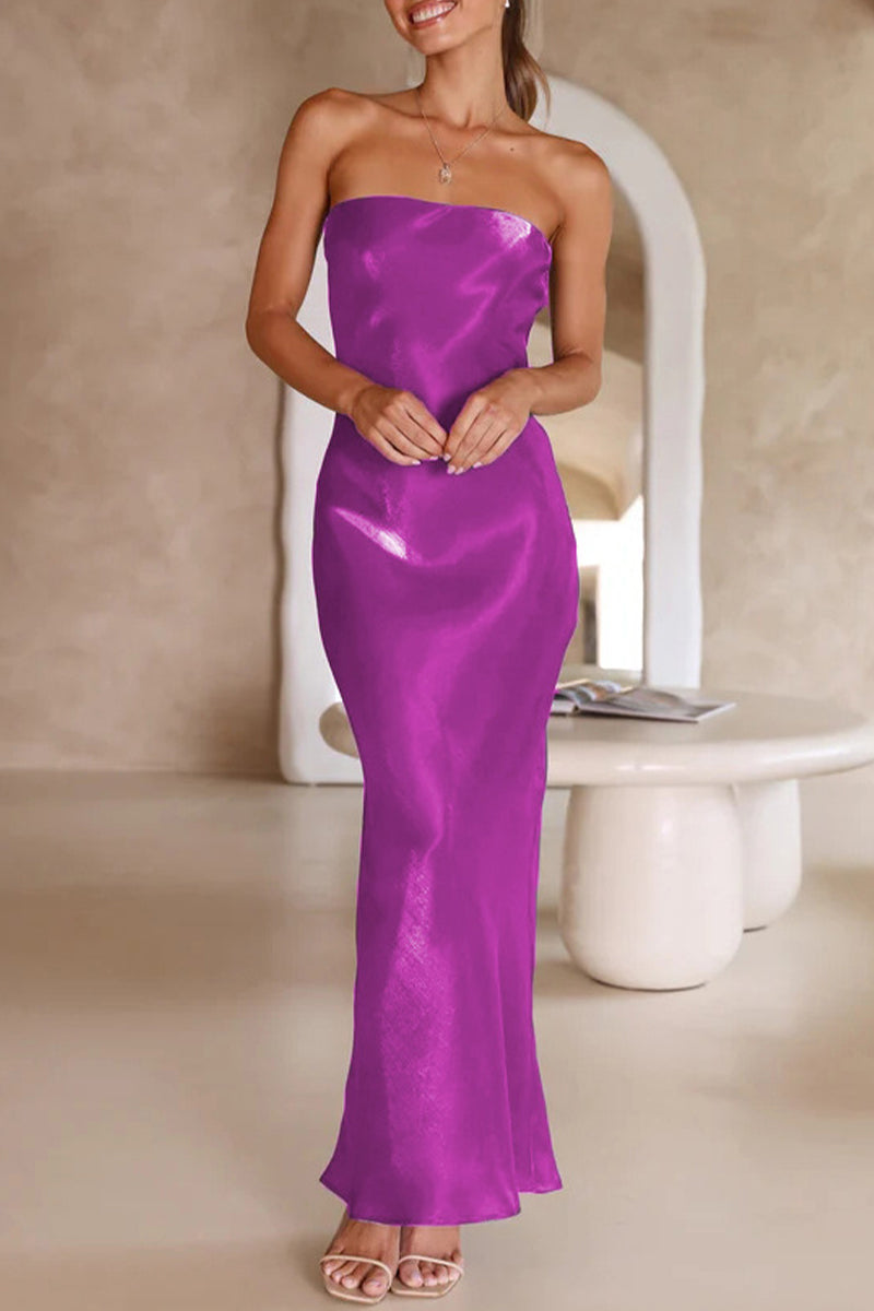 Kaynafashions - Celebrities Formal Solid Bright Silk Strapless Evening Dress Dresses