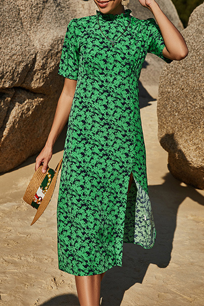 Kaynafashions - Sweet Simplicity Print Printing O Neck Irregular Dress Dresses