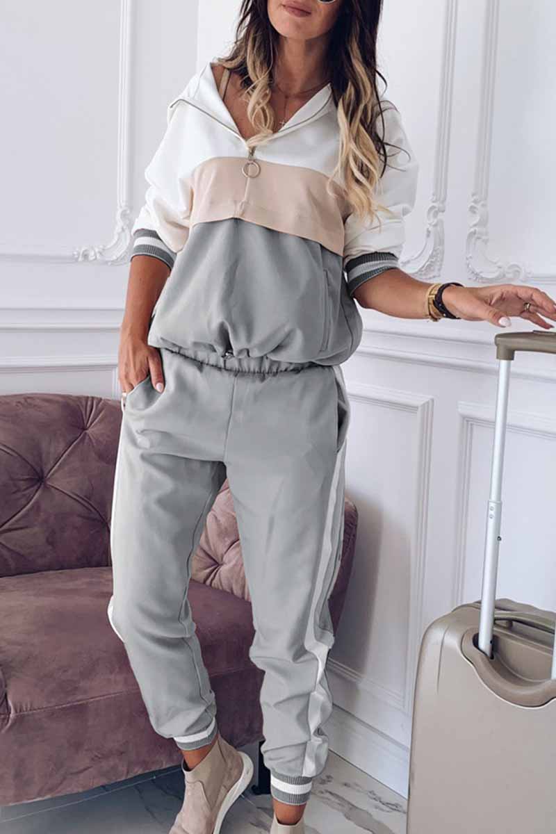 Kaynafashions - Elegant Solid Patchwork Hooded Collar Long Sleeve Two Pieces