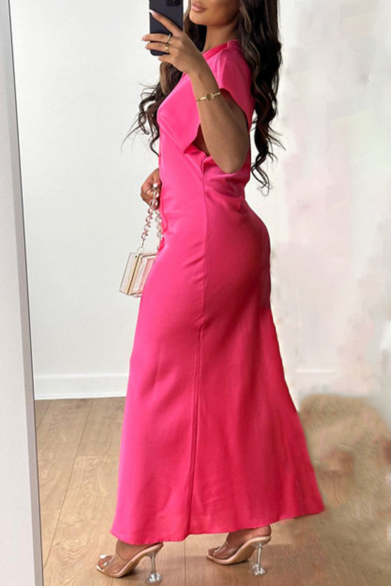 Kaynafashions - Elegant Solid Patchwork O Neck Short Sleeve Dress