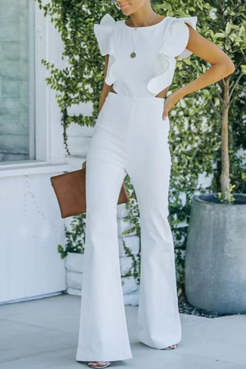 Kaynafashions - Sweet Simplicity Solid Backless Zipper U Neck Regular Jumpsuits