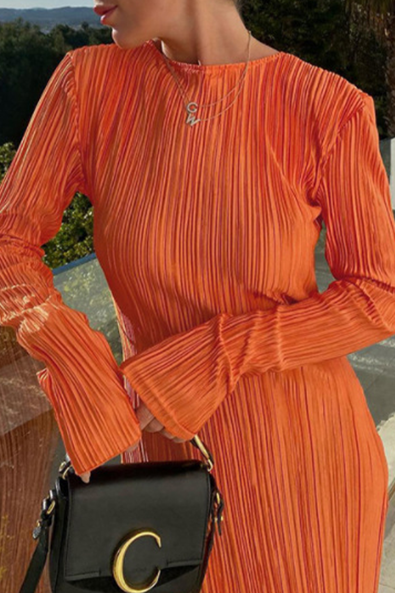 Kaynafashions - Casual Solid Patchwork O Neck Pencil Skirt Dresses