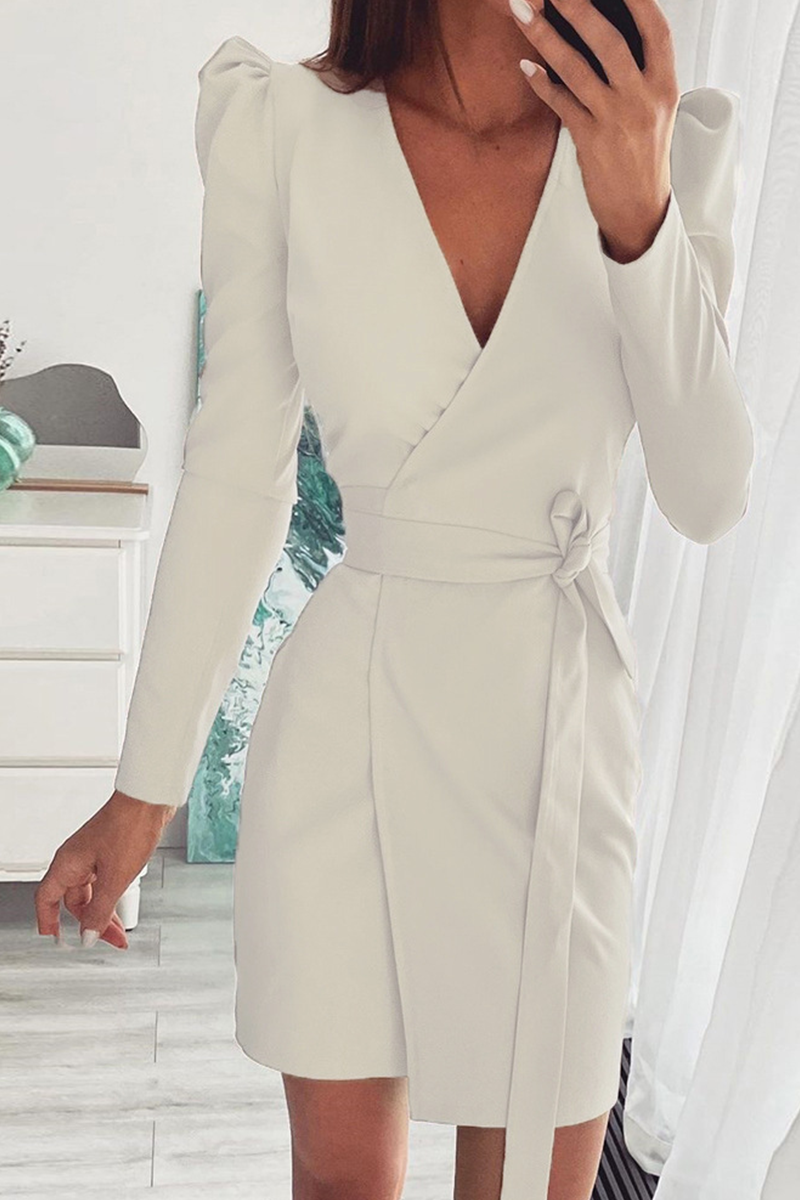 Kaynafashions - Fashion Solid Patchwork V Neck Waist Skirt Dresses(4 colors)