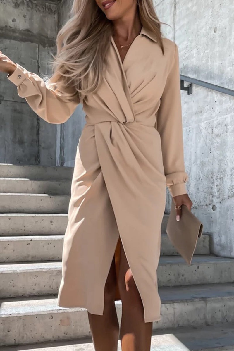 Kaynafashions - Elegant Asymmetrical Solid Color V Neck A Line Dresses(5 Colors)