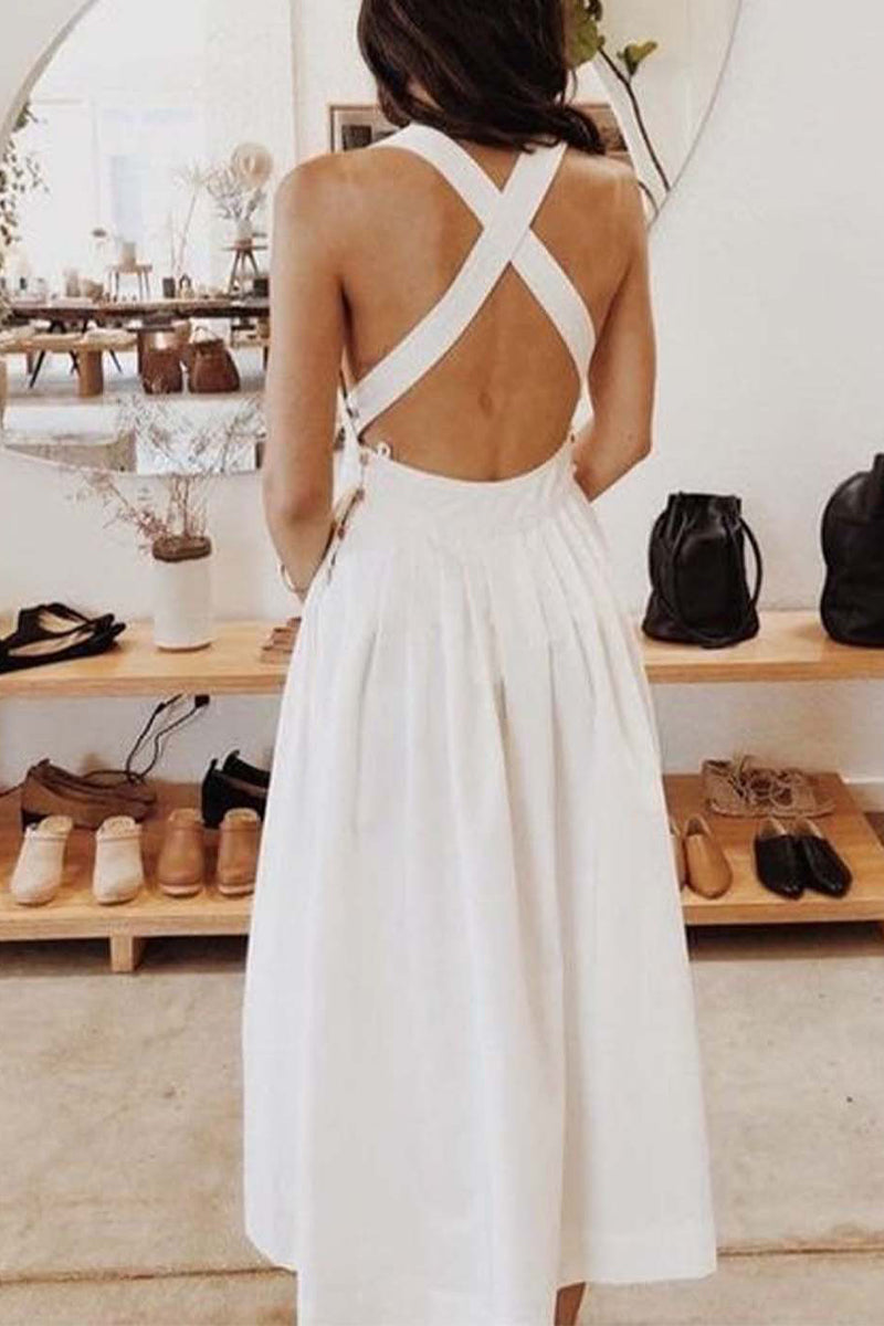 Kaynafashions - Casual Solid Pocket Backless Square Collar A Line Dresses
