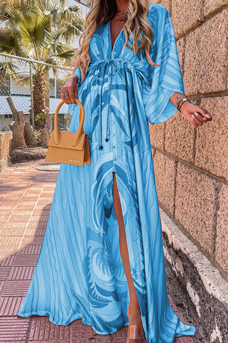 Kaynafashions - College Vacation Print Frenulum Beach Dress Dresses(6 Colors)