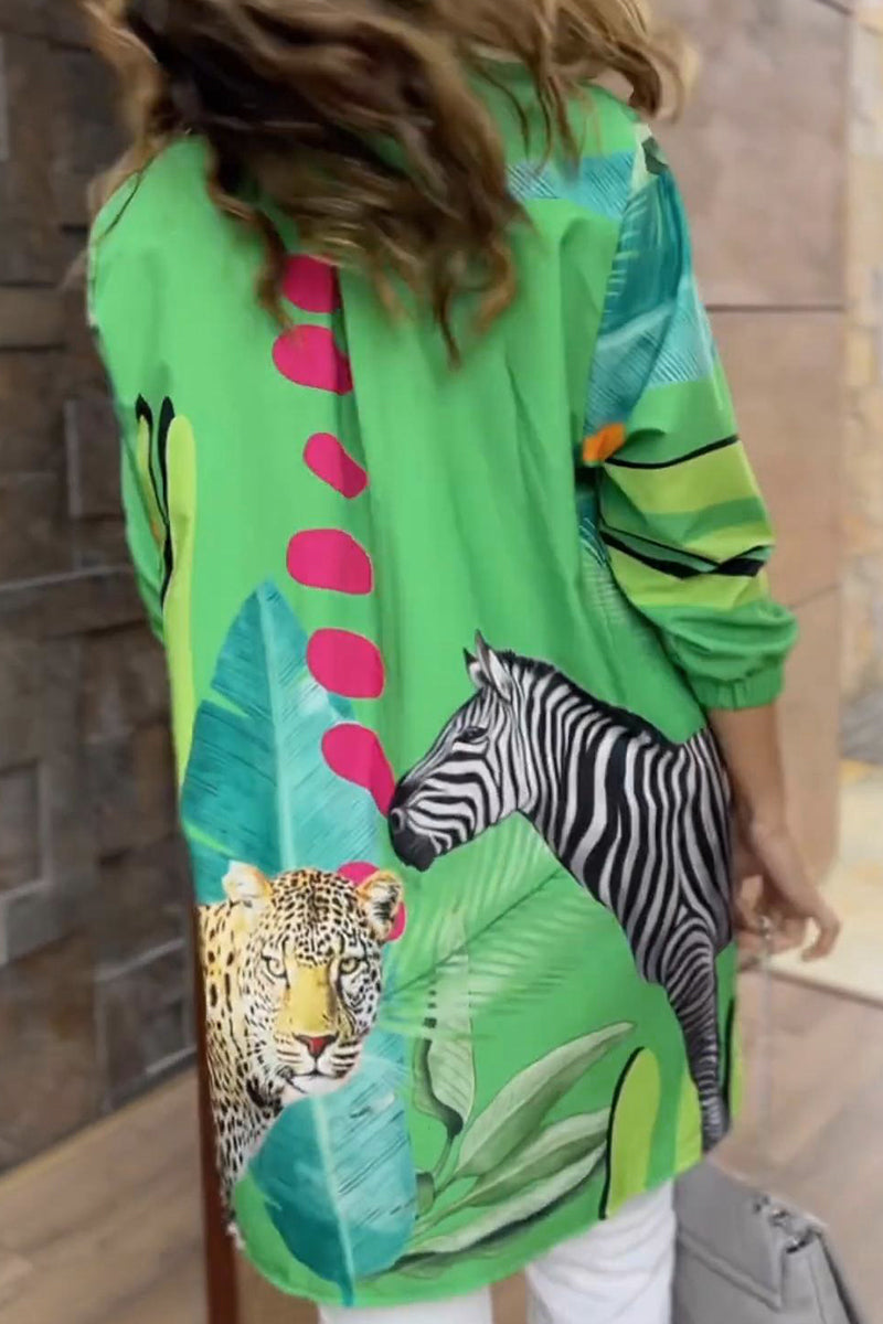 Kaynafashions - Print Patchwork Turndown Collar Tops