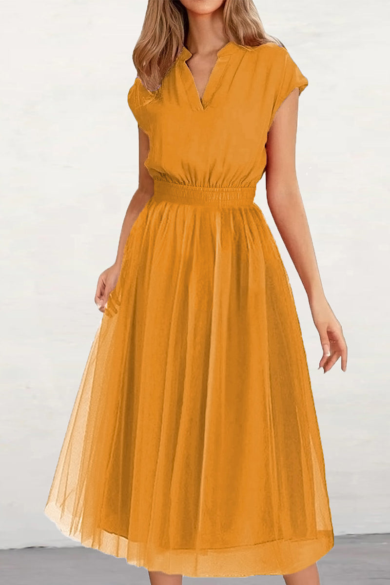 Kaynafashions - Celebrities Elegant Solid Mesh V Neck Princess Dresses