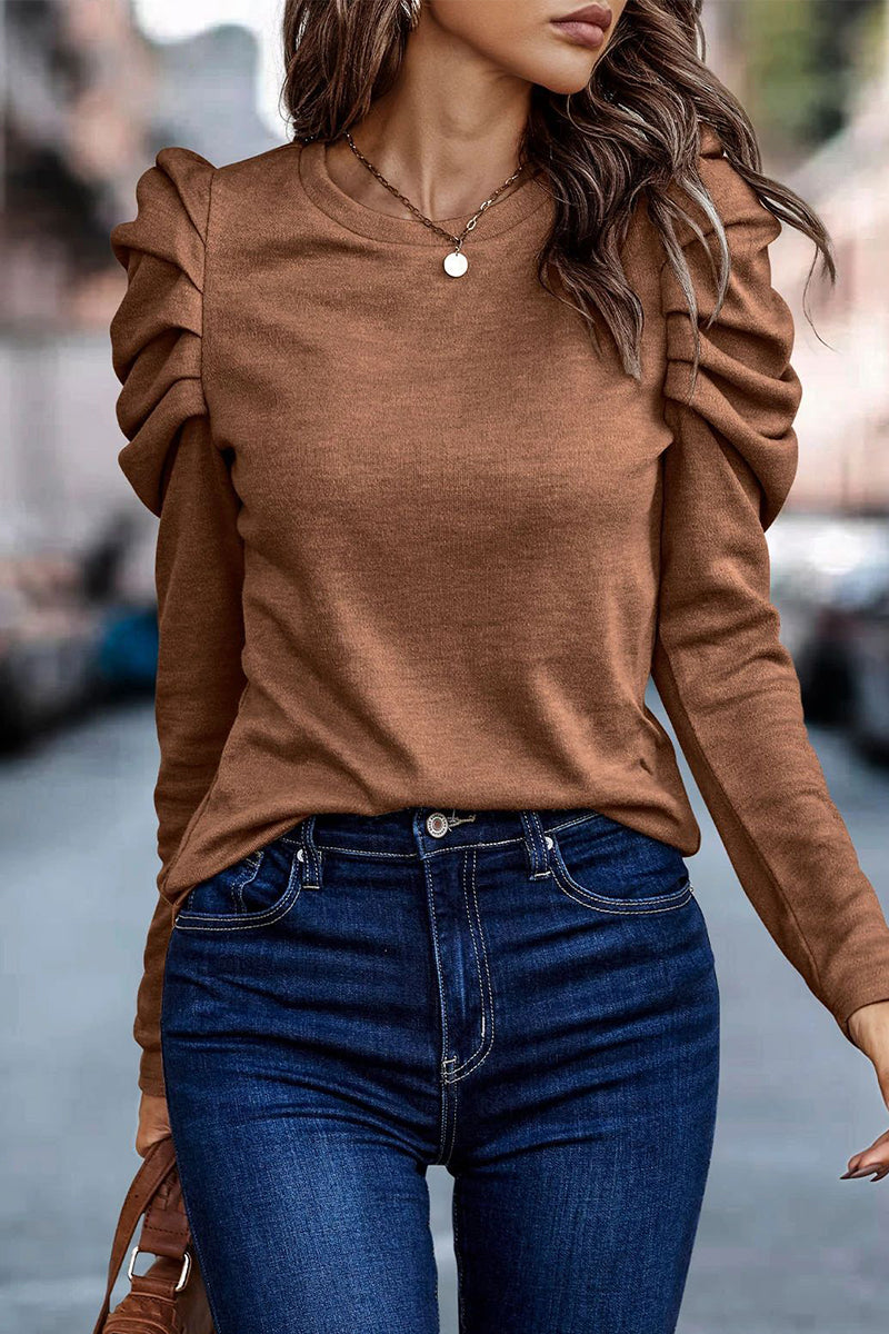 Kaynafashions - Casual Solid Fold O Neck Tops