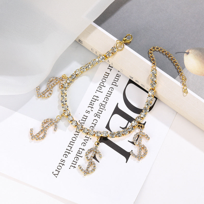 Kaynafashions - Casual Daily Simplicity Letter Patchwork Rhinestone Anklet