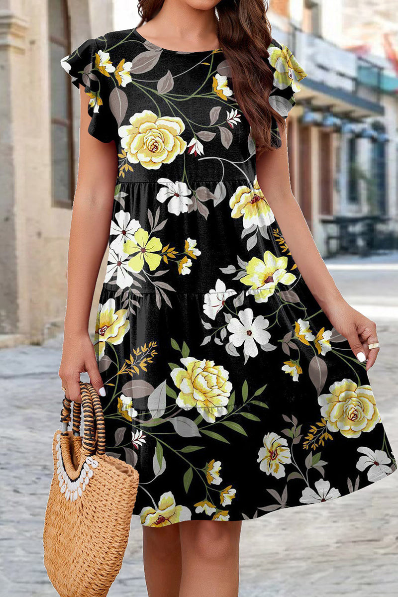 Kaynafashions - Elegant Floral Patchwork O Neck A Line Dresses