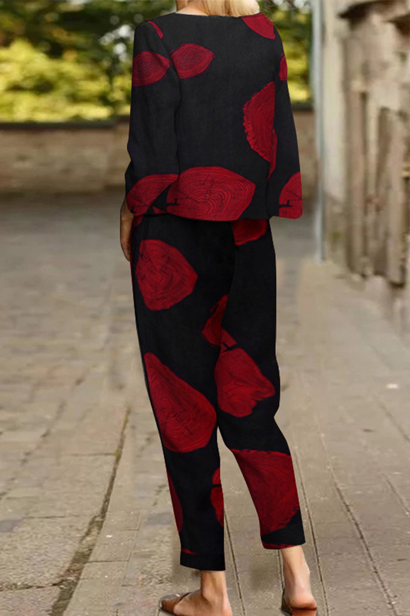 Kaynafashions - Casual Street Printing O Neck Long Sleeve Two Pieces(4 Colors)