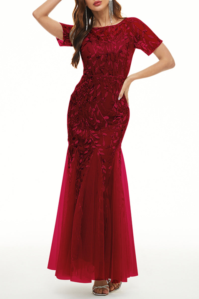Kaynafashions - Celebrities Elegant Patchwork Sequins O Neck Evening Dress Dresses