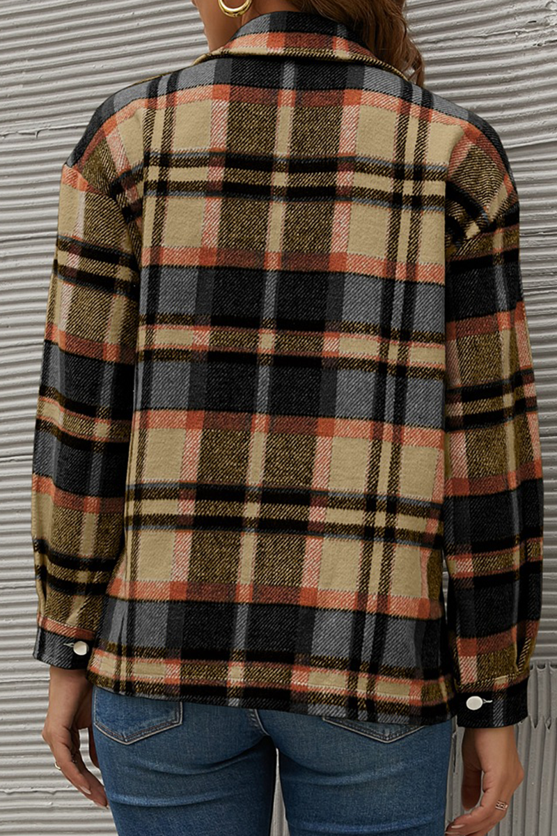 Kaynafashions - Casual Plaid Patchwork Turndown Collar Tops(6 colors)