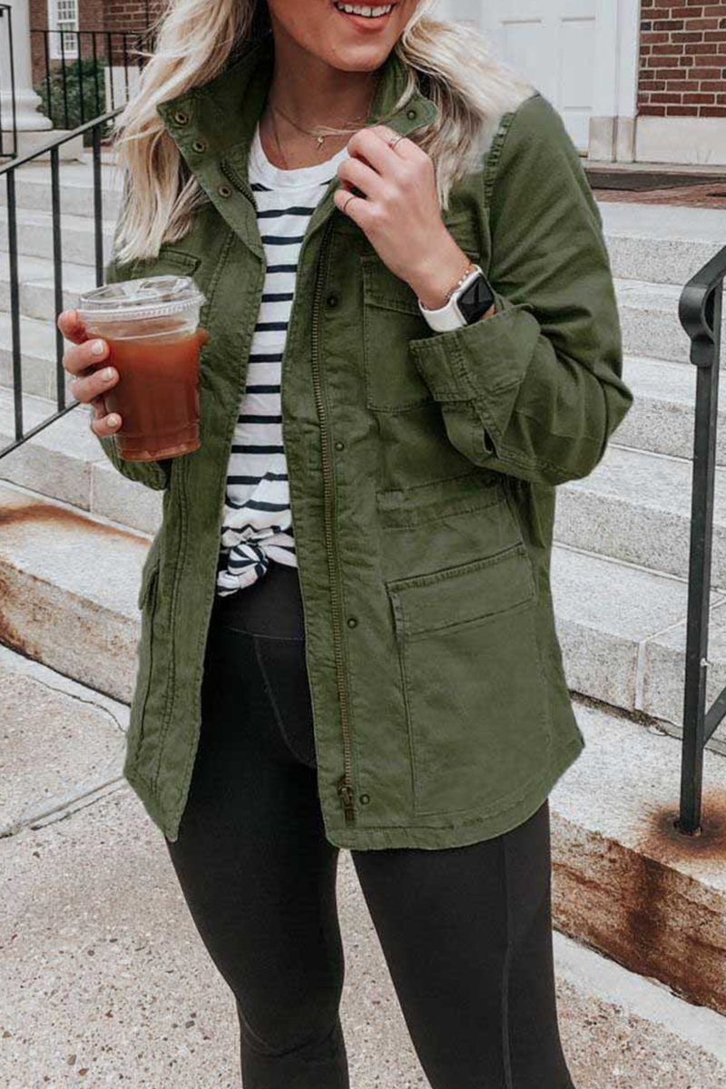 Kaynafashions - Casual Solid Patchwork Turndown Collar Outerwear