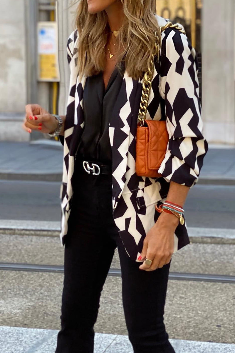 Kaynafashions - Work Street Printing Turn-back Collar Outerwear