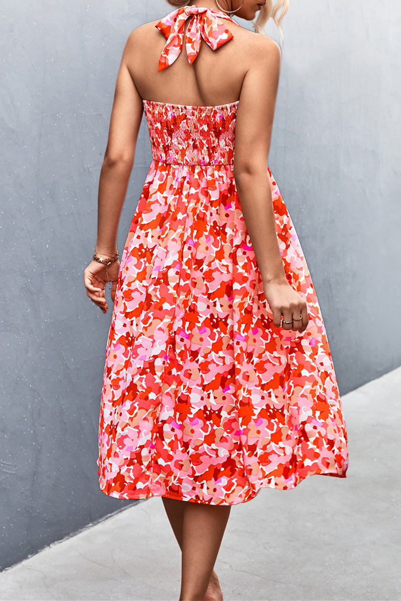 Kaynafashions - Sweet Print Frenulum Printing Halter A Line Dresses