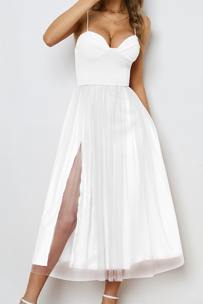 Kaynafashions - Celebrities Elegant Solid Patchwork Strapless Irregular Dress Dresses