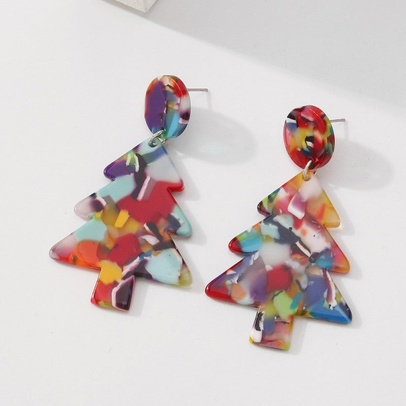 Kaynafashions - Casual Geometric Christmas Tree Patchwork Earrings