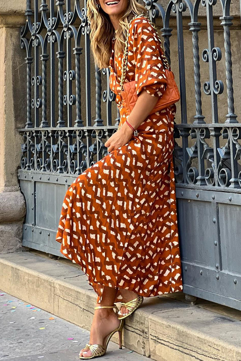 Kaynafashions - Elegant Print Printing V Neck Long Sleeve Two Pieces