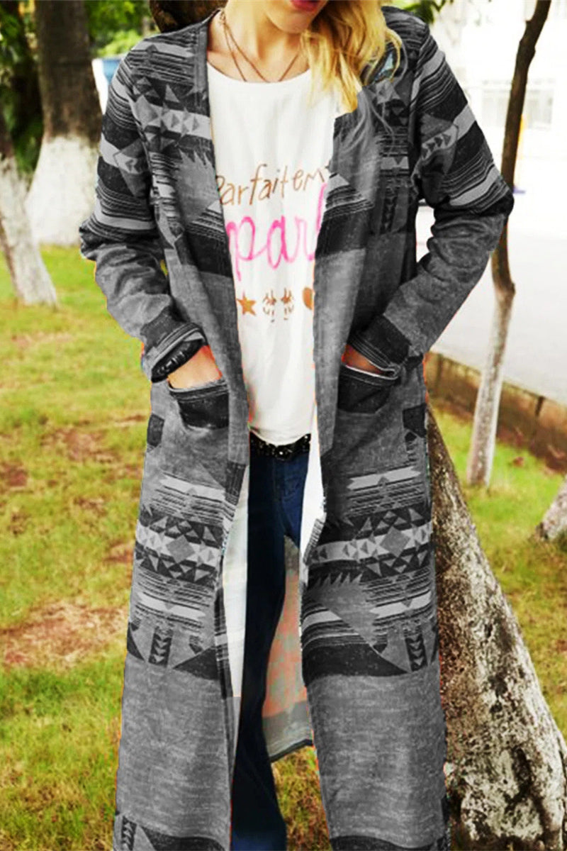 Kaynafashions - Fashion Geometric Patchwork Asymmetrical Printing Outerwear(6 Colors)