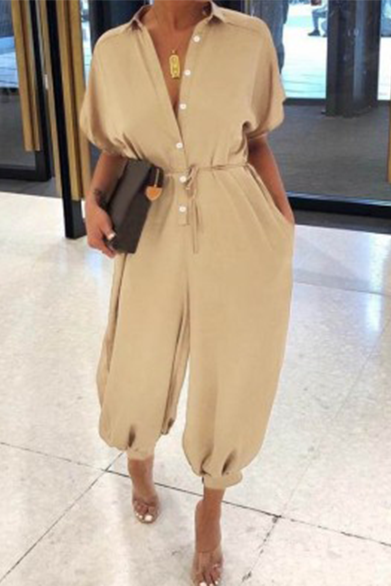 Kaynafashions - Fashion Solid Patchwork V Neck Harlan Jumpsuits
