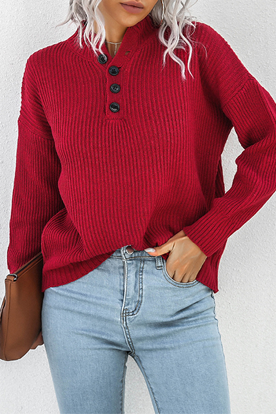 Kaynafashions - Casual Solid Patchwork Buckle Tops Sweater(4 Colors)
