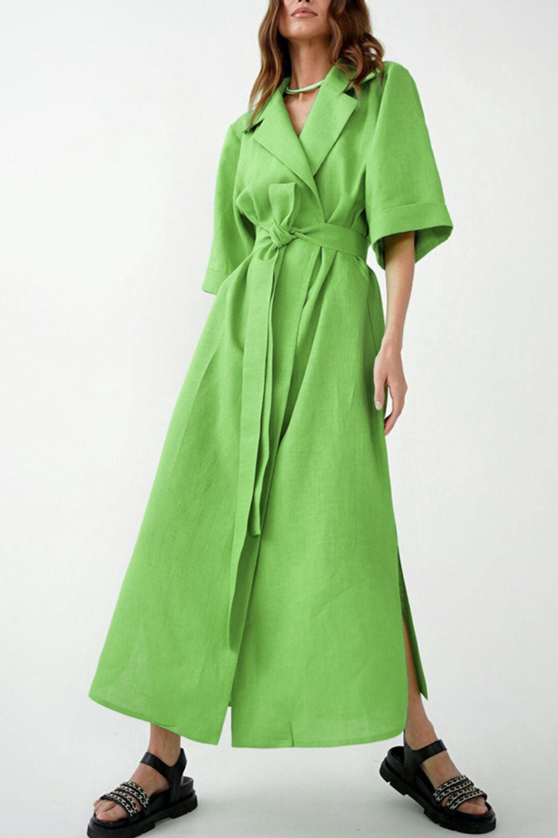 Kaynafashions - Casual Solid Bandage Patchwork Turn-back Collar Straight Dresses