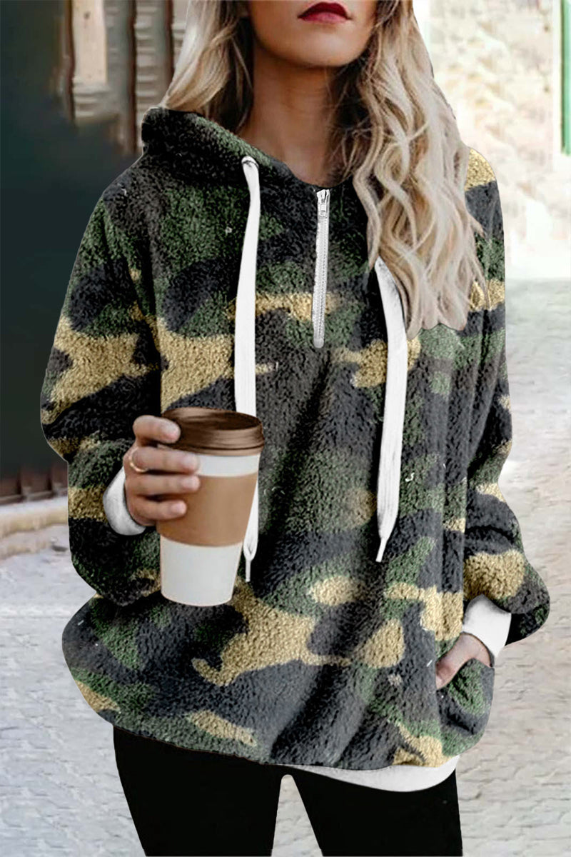 Kaynafashions - Street Print Printing Hooded Collar Tops