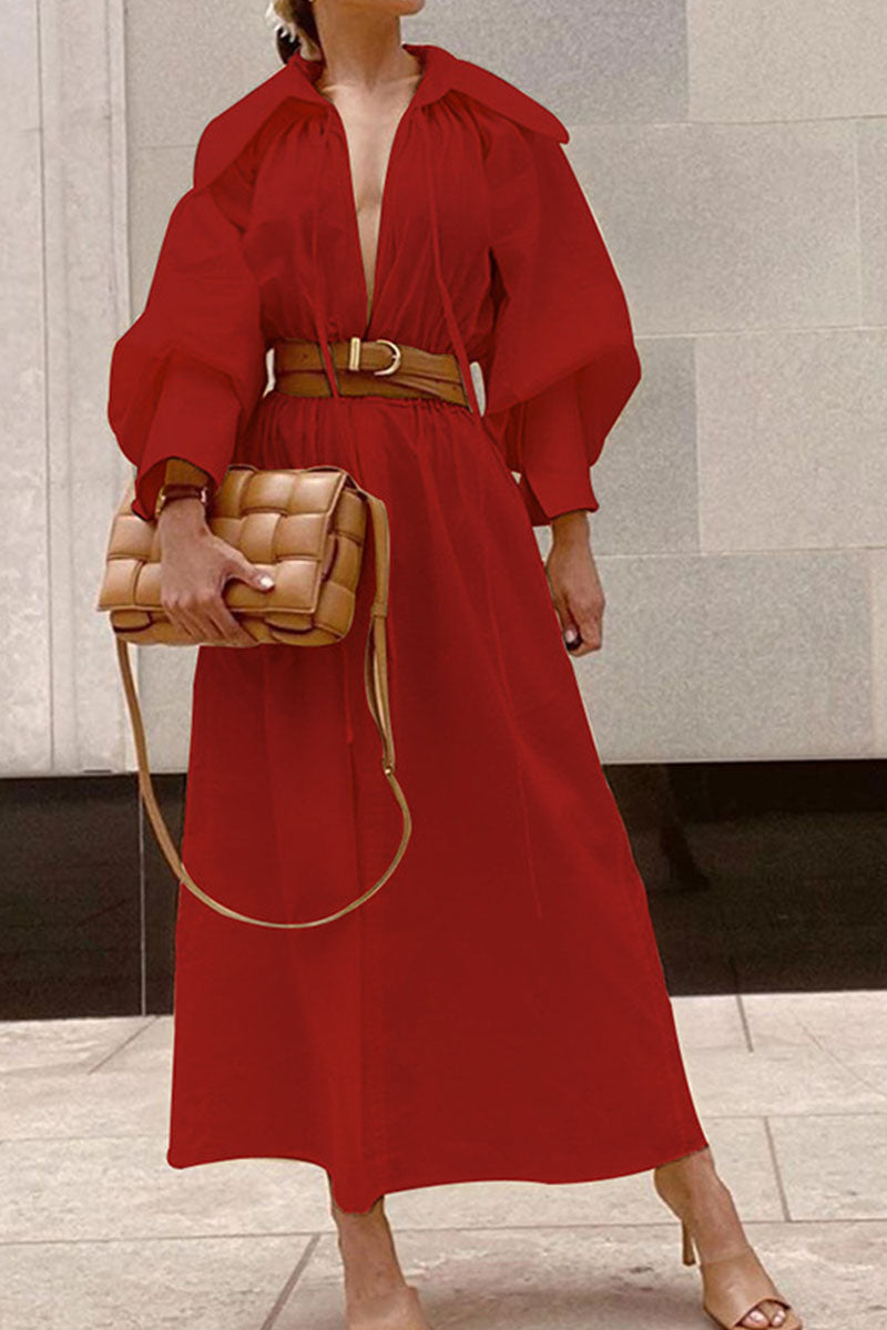 Kaynafashions - Fashion Street Solid Turndown Collar Princess Dresses