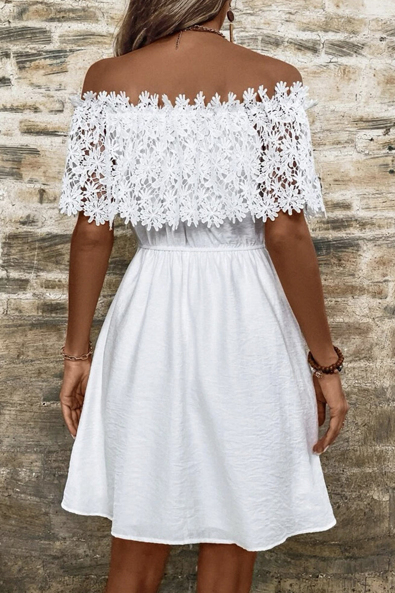 Kaynafashions - Solid Hollowed Out Without Belt Off the Shoulder A Line Dresses