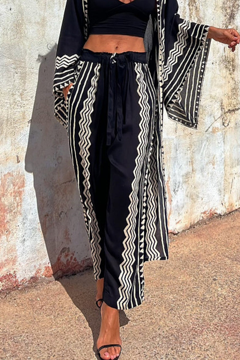 Kaynafashions - Casual Geometric Print Patchwork Loose Mid Waist Harlan Patchwork Bottoms