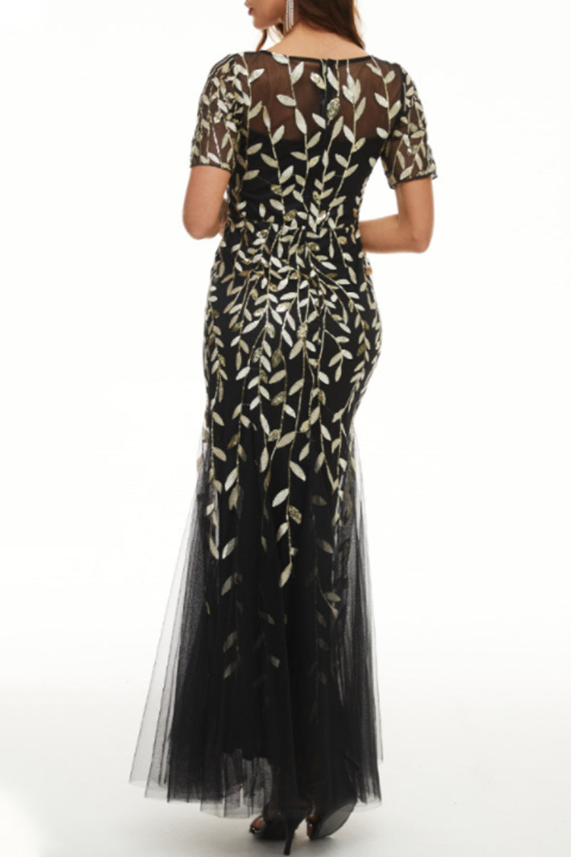 Kaynafashions - Celebrities Elegant Patchwork Sequins O Neck Evening Dress Dresses