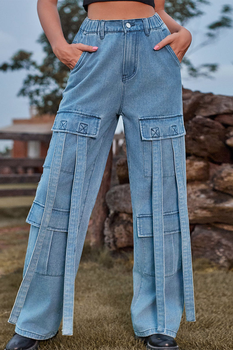 Kaynafashions - Street Solid Pocket Loose Denim Jeans