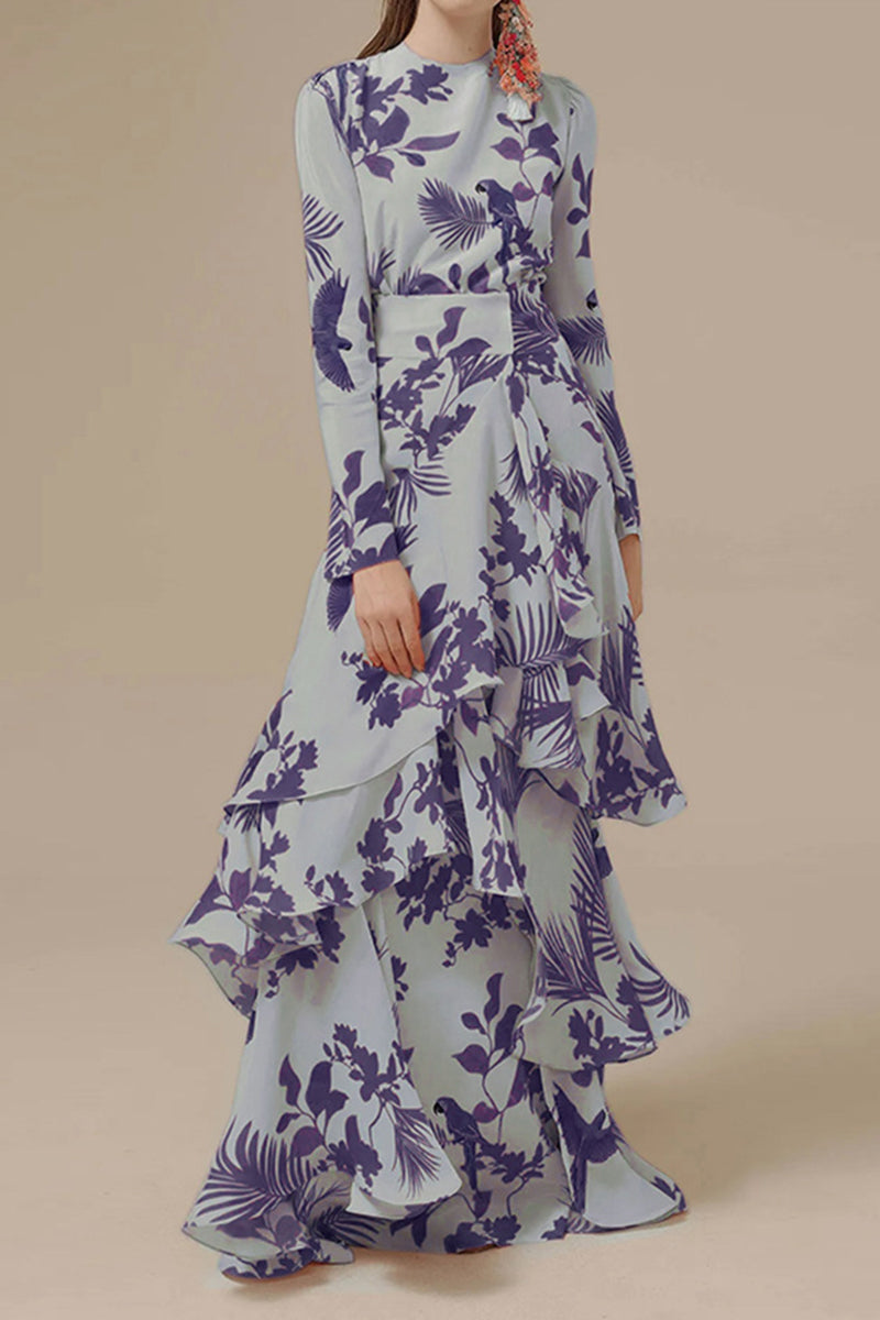Kaynafashions - Elegant Floral Asymmetrical O Neck Irregular Dress Dresses