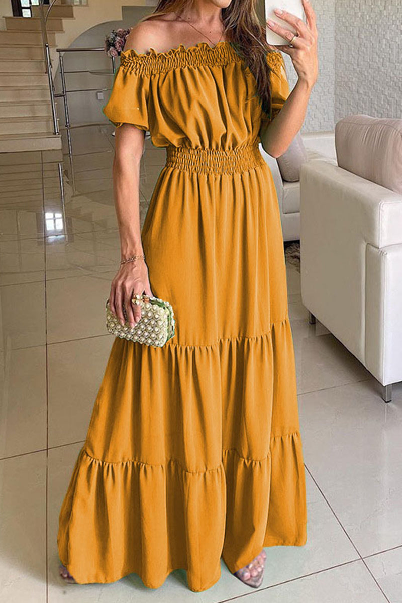 Kaynafashions - Sexy Elegant Solid Off the Shoulder Waist Skirt Dresses(7 Colors)