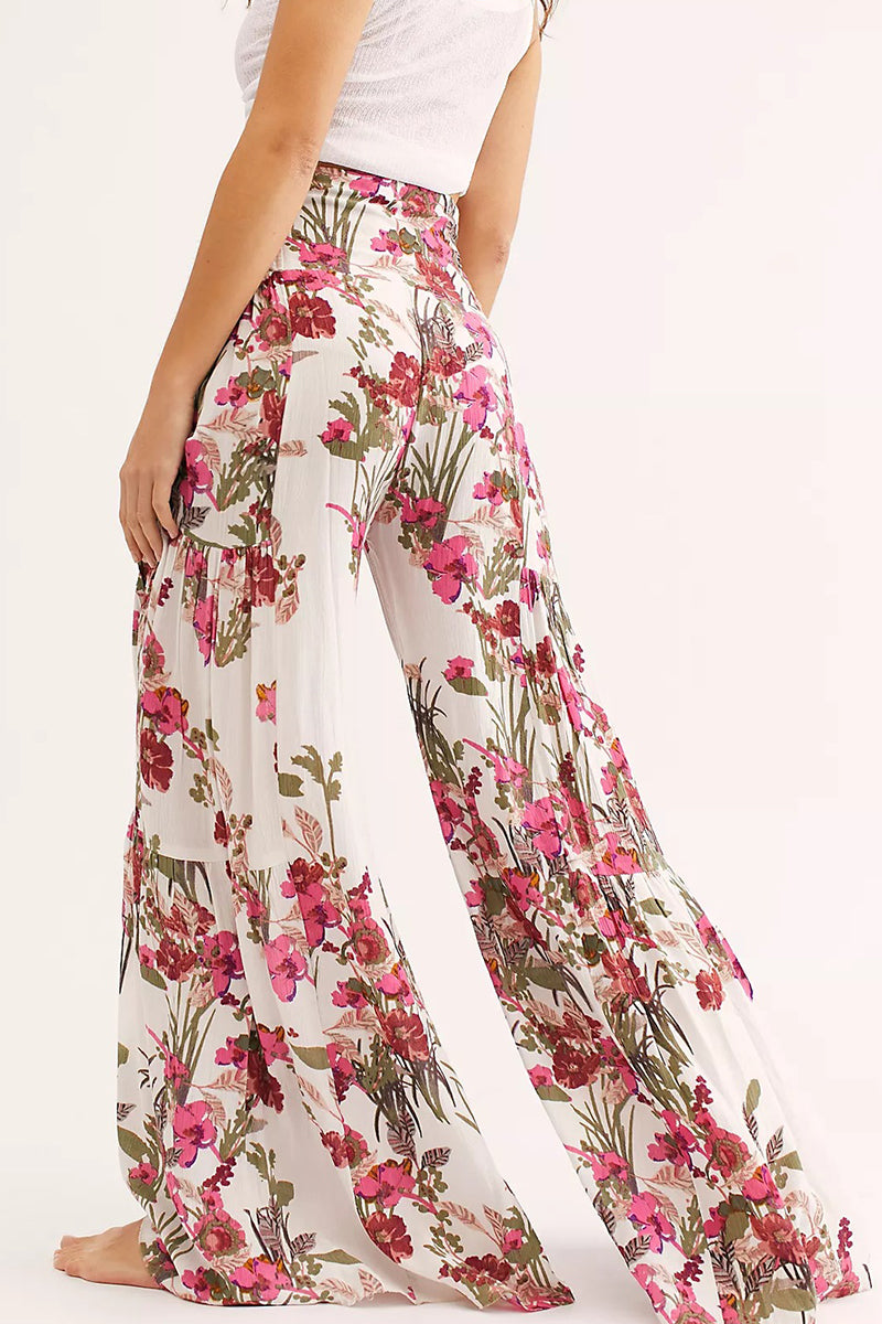 Kaynafashions - Casual Street Print Fold Loose High Waist Wide Leg Bottoms(21 Colors)