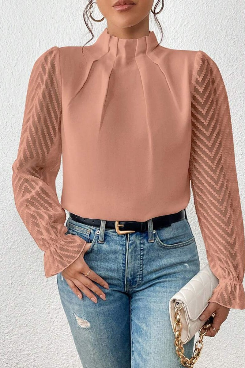 Kaynafashions - Casual Solid Patchwork Flounce Half A Turtleneck Tops