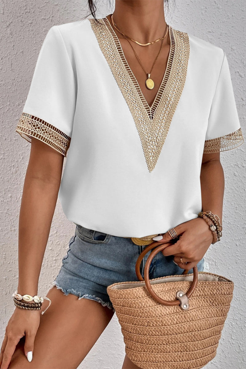 Kaynafashions - Casual Simplicity Solid Patchwork V Neck Tops(8 Colors)